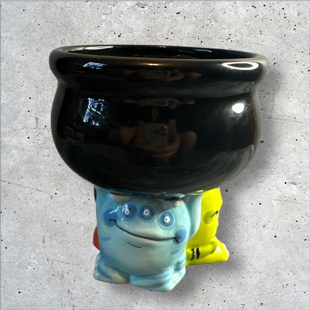Halloween 09 black cauldron dip, candy monster pedestal bowl 5 in